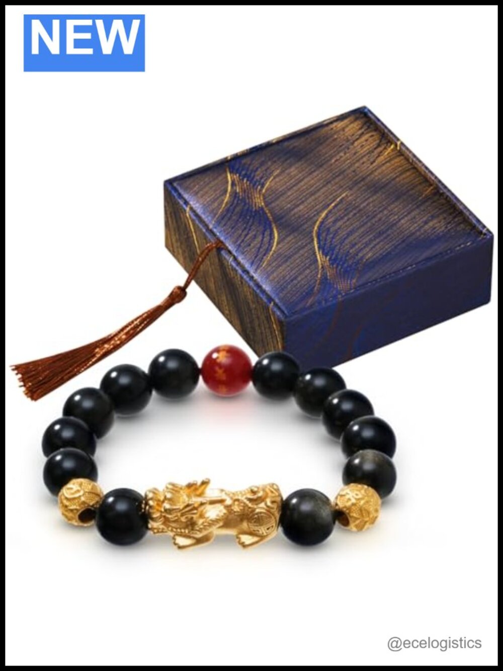 Feng Shui Pi Xiu Bracelet 24K Gold-Plated Wealth Protection Stretch Handmade